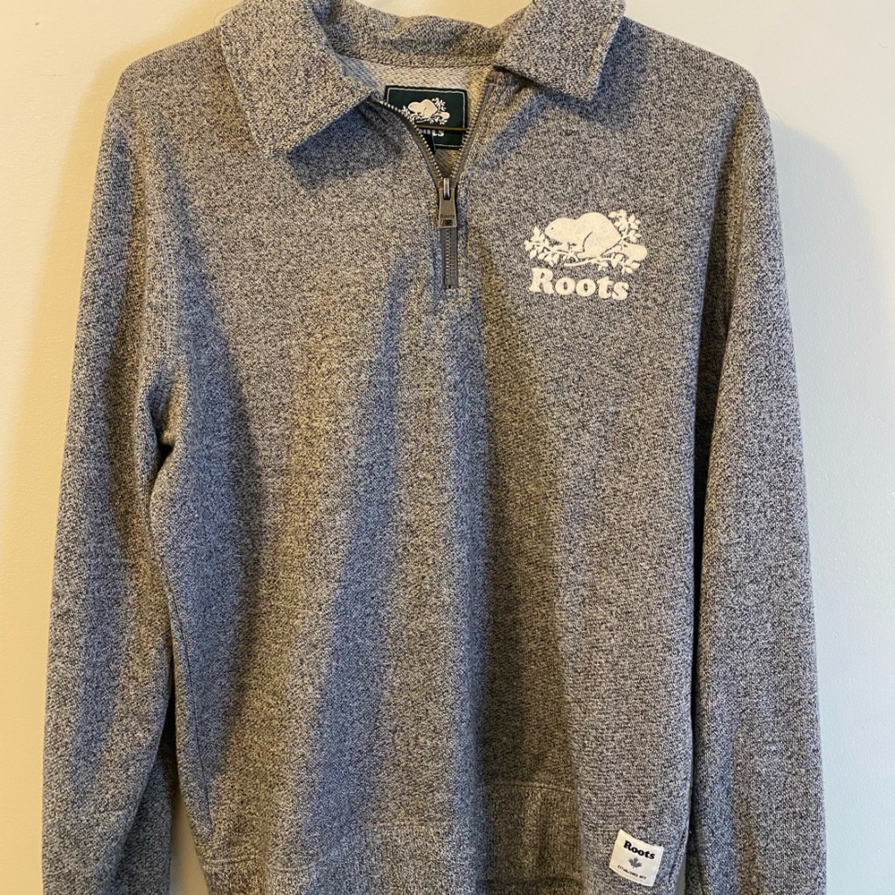 Roots Gray Knit Quarter-Zip Pullover